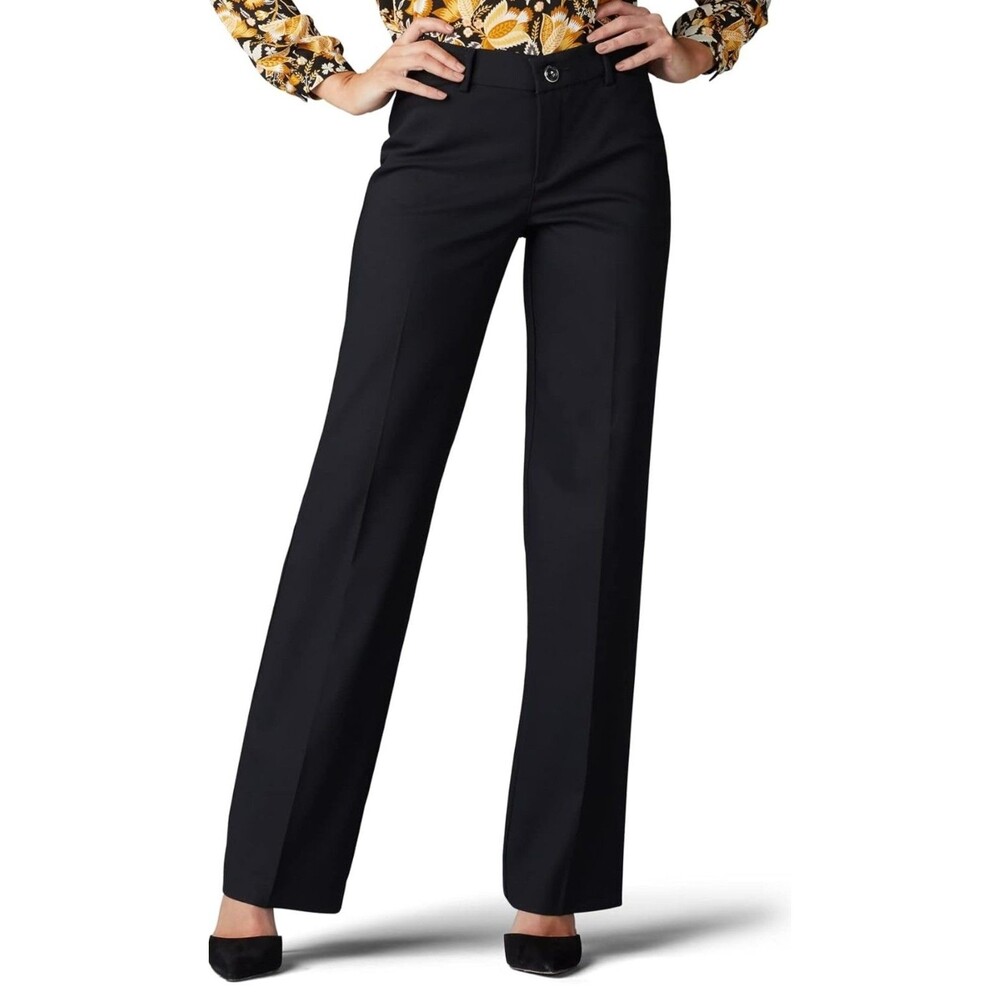Lee Women’s Black Regular Fit Mid Rise Straight Leg Dress Pants 10 32" Stretch